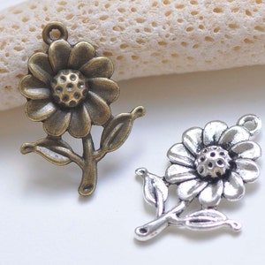 20 pcs Antique Bronze/Silver Sunflower Charms Pendants 18x27mm