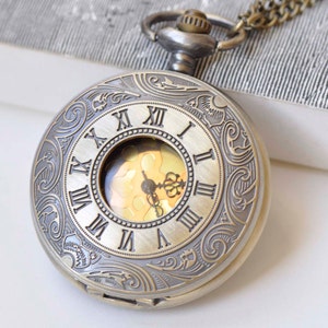Antique Bronze Double Numerals Round Pocket Watch Pendant Set of 1 A2656