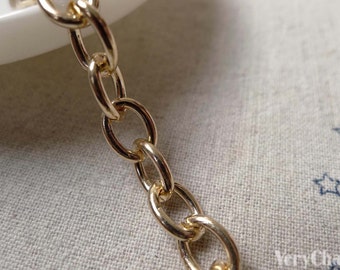 16ft (5m) KC Light Gold Tone Steel Oval Chain Link 7.5x10mm A6438