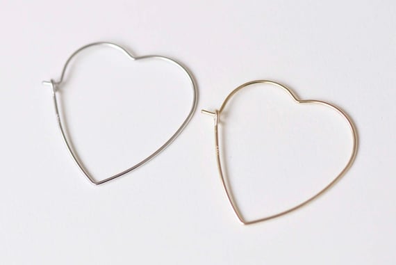 アクセサリー HEART SILVER EARRING Silver Heart Earrings, Silver Hoops, Huggie Hoops, Chunky