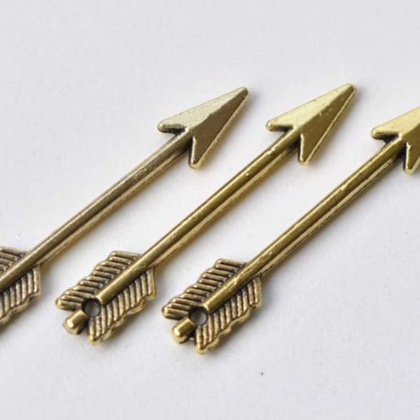 50 pcs Antique Gold Small Arrow Charms 5x29mm A8775