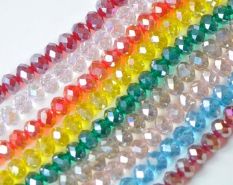 One Strand AB Color Faceted Rondelle Crystal Glass Abacus Beads 2.5mm/3/3.5/4.5/6/8/10/12mm