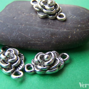 20 pcs of Antique Silver Rose Flower Connectors Charms 10x15mm A1107