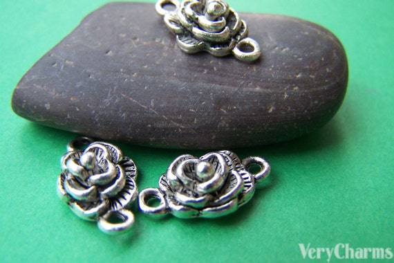 10 Or 20PCs Rose Flower Antiqued Silver Plated Connector Charms  C0159-5