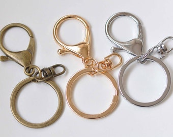 10 pcs Large Keychain Key Ring With Lobster Swivel Clasps for Adding Lanyards Charms  Antique Bronze/Light Gold/Rhodium