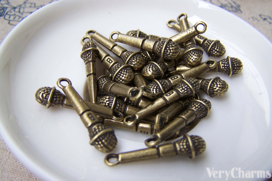 Microphone Charms Antique Bronze Pendants 7x25mm Etsy