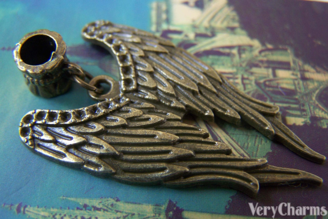 10 Pcs of Antique Bronze Angel Wings Charms Pendants 39mm Etsy