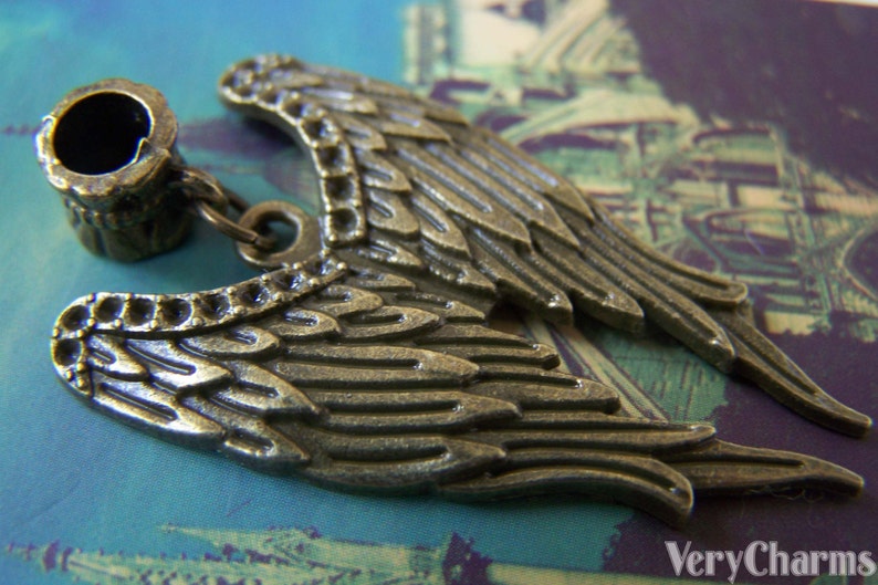 10 Pcs of Antique Bronze Angel Wings Charms Pendants 39mm Etsy