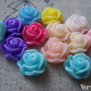 10 pcs of Resin Round Flower Cameo Cabochon Assorted Color 12mm A3979