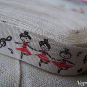 5.46 Yards 5 meters Lovely Ballet Girl Print Cotton Ribbon Label String A2570 image 1