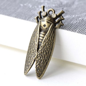 Cicada Charms Antique Bronze Insect Pendants 16x38mm Set of 10 A8096