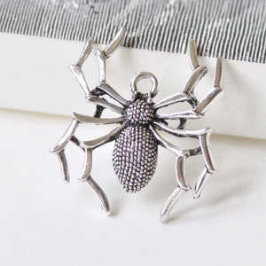 6 pcs Antique Silver Large Spider Pendants Charms 30x34mm A8514