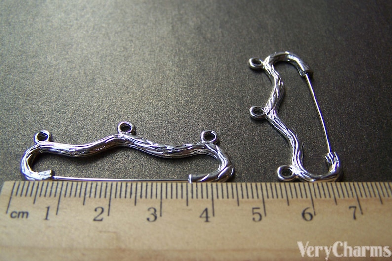 10 pcs Antique Silver Three Loops Bow Safety Pins Broches 18x46mm A1778 image 3