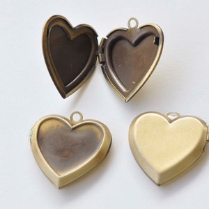 4 pcs Flat Back Bezel Heart Photo Locket Charms Pendants Shiny Gold/Rose Gold/Platinum/Gunmetal/Silver/Brushed Bronze image 3