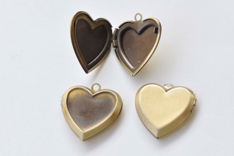 4 pcs Flat Back Bezel Heart Photo Locket Charms Pendants Shiny Gold/Rose Gold/Platinum/Gunmetal/Silver/Brushed Bronze image 3