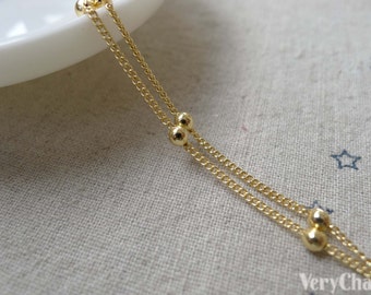 Chaîne satellite Anti Tarnish 16K Gold Bead Ball Curb Chain 1.2mm Ensemble de 16ft(5m) A7140