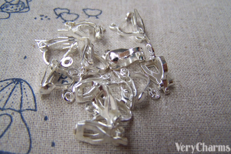 20 pcs de Silver Ear Clips Earring Findings 12mm A1130 image 2