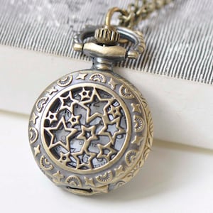 1 PC Antique Bronze Small Filigree Star Pocket Watch Pendant 27mm/47mm