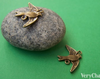10 pcs of Antique Bronze Swallow Bird Dove Connectors Charms 16x21mm A260