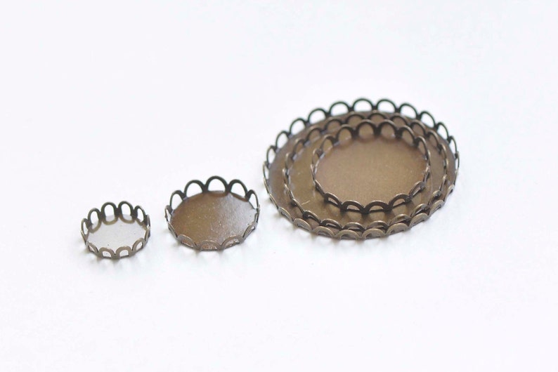 Antique Bronze SCALLOP Edge Pendant Tray Cup Blank Settings Match 10mm-35mm Cabochon