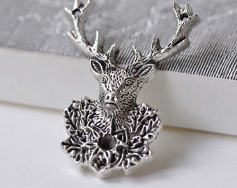 Silver Reindeer Head Antler Pendants Antique Silver Deer Connector  38x51mm Set of 5 A7842
