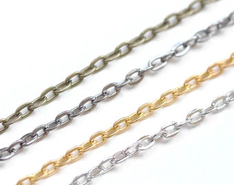 32ft (10m) Platinum/Silver/Gold/Antique Bronze/Gunmetal/E-Coating Black Flat Cable Chain Link  3x4mm