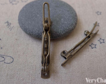 30 pcs Antique Bronze Snap Hair Clip Barrette Blanks with 35mm Flat Back A7485