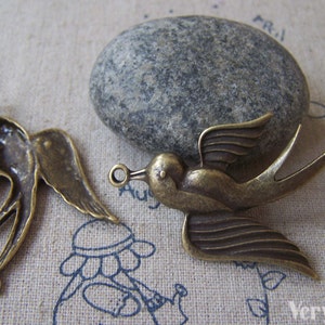 10 pcs Antique Bronze Swallow Bird Dove Charms Two Loops  26x44mm A3724