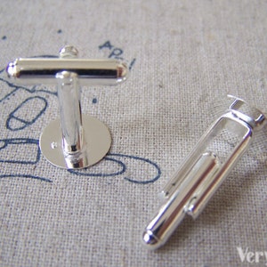 Silver Cufflinks with 12mm Glue Pad  Flat Back Cuff Links Set of 10 pcs A4271
