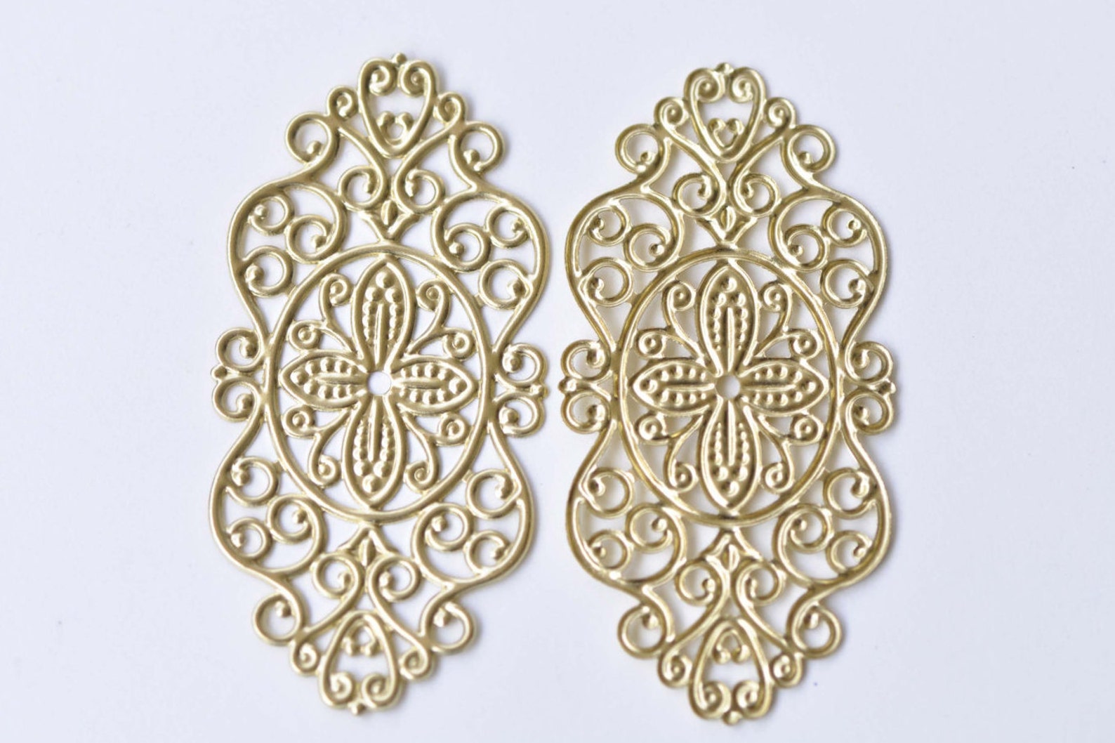Raw Brass Long Flat Filigree Floral Embellishments Stamping Etsy