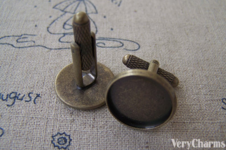 10 pcs of Antique Bronze Brass Screw Thread Cuff Links Cufflinks With Round Bezel Setting Match 18mm Cameo A3082