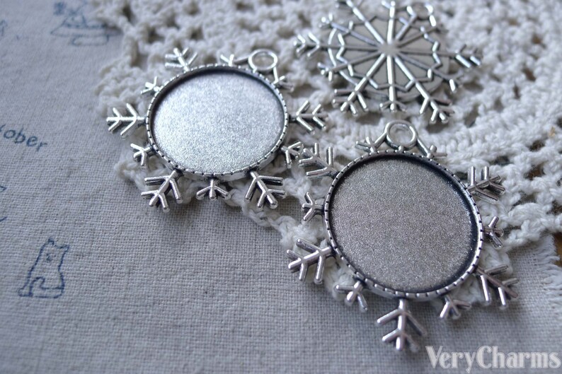 10 Pcs of Antique Silver Snowflake Cameo Base Settings Match 25mm ...