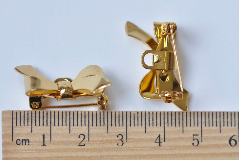 10 Pcs Shiny Gold Bow Safety Pin Brooch Findings 17x28mm A7500 Etsy