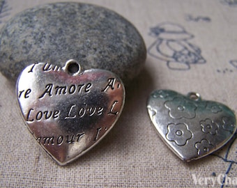 6 pcs of Tibetan Silver Love Heart Charms Pendants 25x26mm A1377