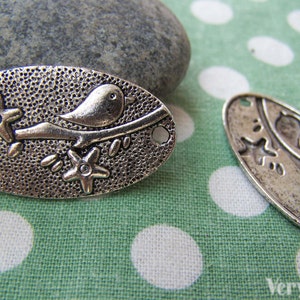 10 pcs of Antique Silver Bird Oval Connector Charms 20x37mm A516
