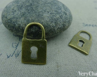 20 pcs Antique Bronze Lovely Flat Padlock Charms 11x18mm A3374