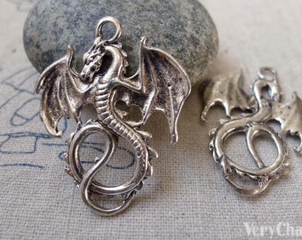 10pcs antique silver color 36x32mm metal Chinese dragon pendant charm handmade jewelry making DIY finding earring necklace drop BM116