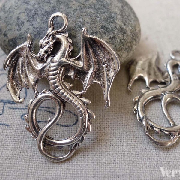 10 pcs of Antique Silver Flying Dragon Charms Pendant  27x34mm  A6311