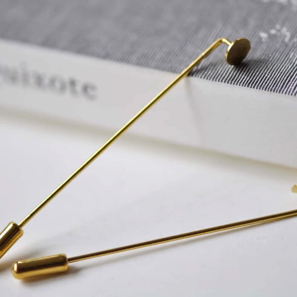 Gold Lapel Pin Stick Pin Clutch 65mm/93mm With 10mm Pad