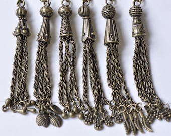 6 pcs Antique Bronze Vintage Metal Tassel Charm Pendants Mixed Style  A7705