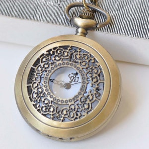 1 PC Antique Bronze Steampunk Filigree Fleur Ronde Pocket Watch 47mm A3357