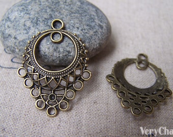 Chandelier Earring, Antique Bronze Filigree Drops, Pendant Charms 24x32mm Set of 20 pcs  A412