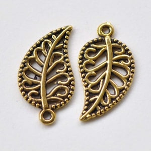 20 pcs Antique Gold Filigree Leaf Charms 10x16mm A8627