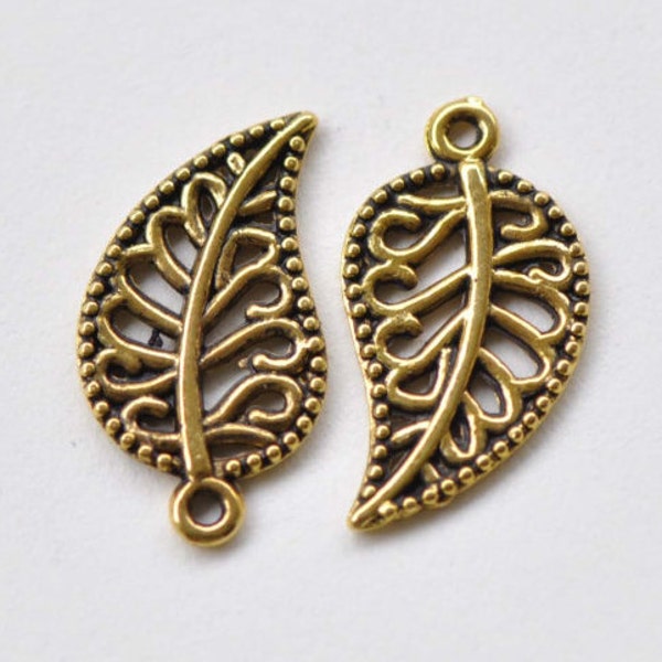 20 pcs Antique Gold Filigree Leaf Charms 10x16mm A8627