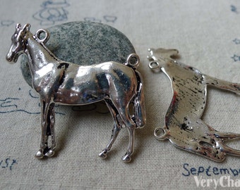 6 pcs d’antique silver standing horse charms pendentifs connecteurs 43x43mm A5473