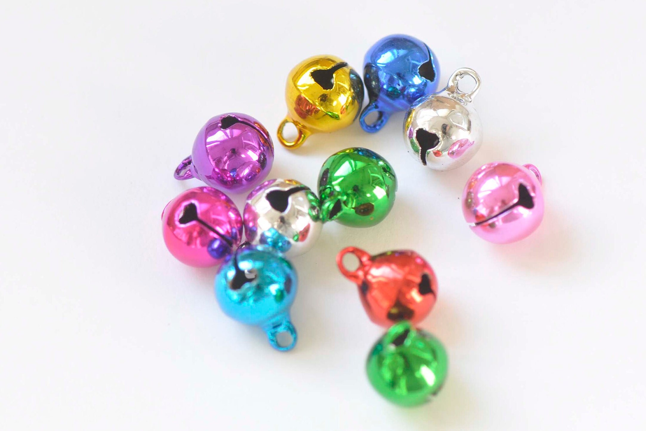 Mini JINGLE BELLS 8mm Bright Jewel Mix Top Loop for Stringing Doll