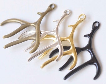 Antler Deer Horn Pendants Charms 40x52mm Antique Bronze/Copper/Silver/Gold/Black Set of 6