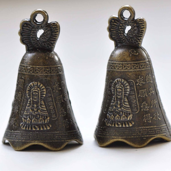 6 pcs Antique Bronze Large Traditional Chinese Bell Pendants Buddhism Charms 25x44mm A8889