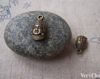 20 Stk. Antik Bronze 3D Buddha Kopf Charms Doppelseitig 8x16mm A1007