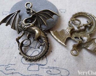 10 pcs of Antique Bronze Flying Dragon Charms Pendants 43x47mm A6300